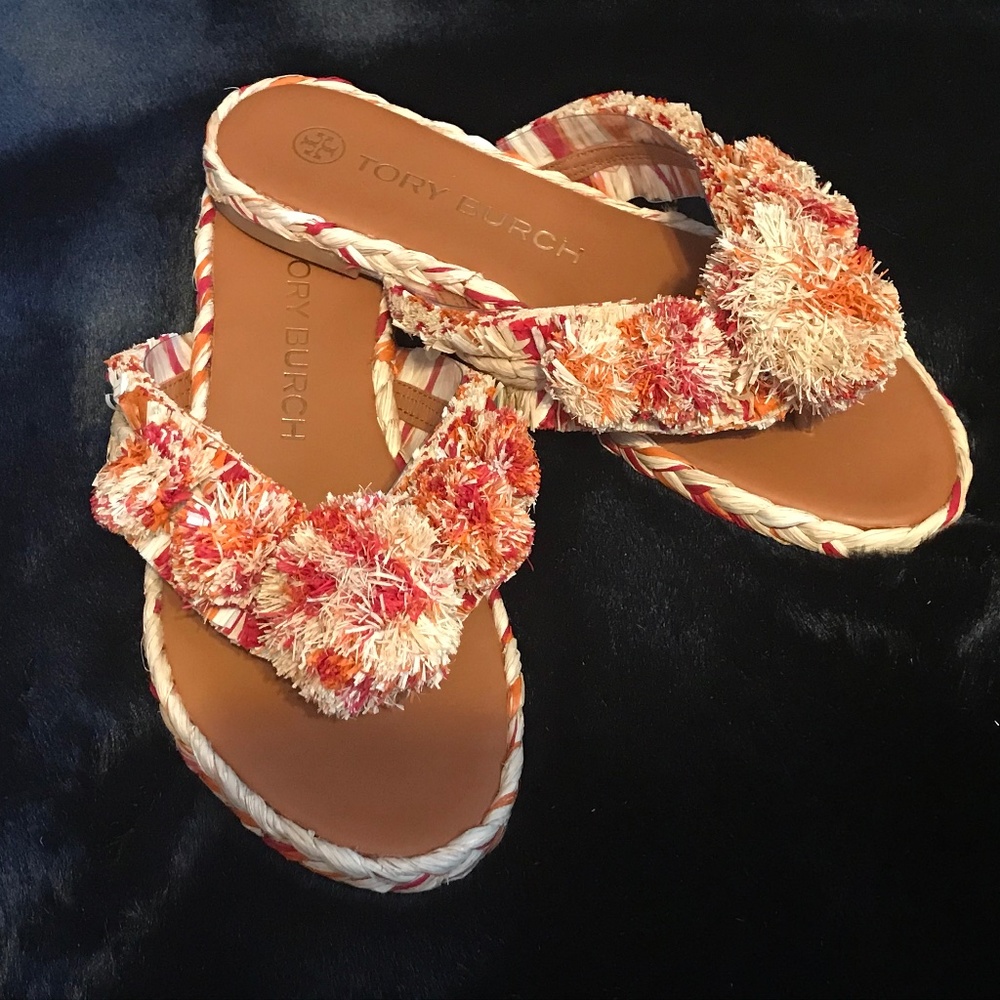 Tory Burch Raffia Sandal red